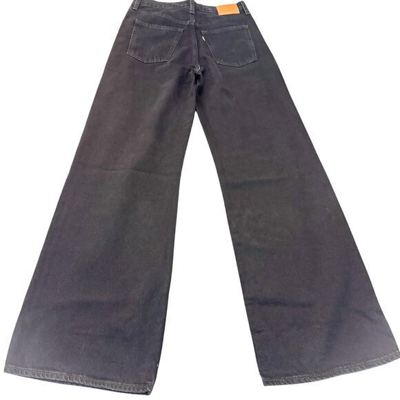 Levi's Ribcage Wide Leg Black Zip Fly Denim Jeans Size 28 x 32 100% Cotton - Picture 3 of 8
